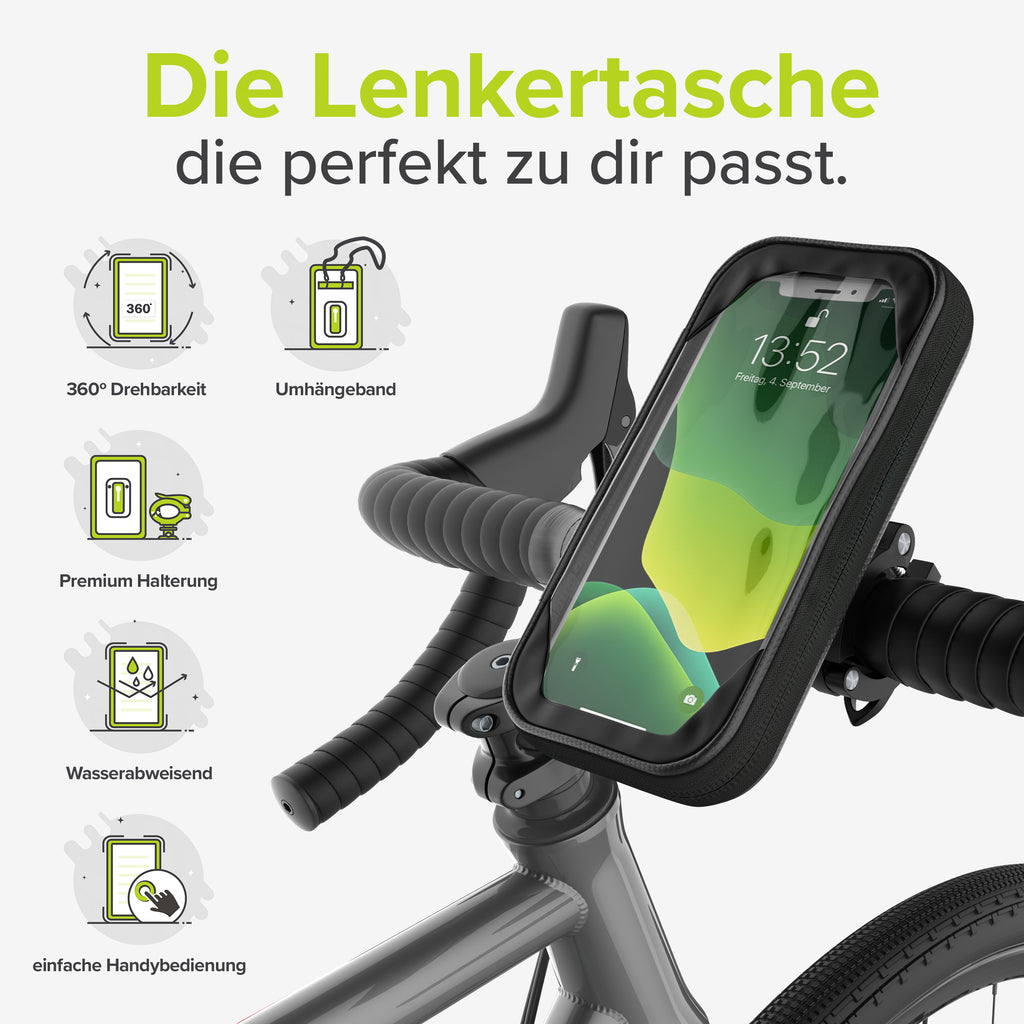 Fahrradtasche mit Smartphone-Halterung, wasserdicht und stabil, mit  Stauraum - Schwarz - German